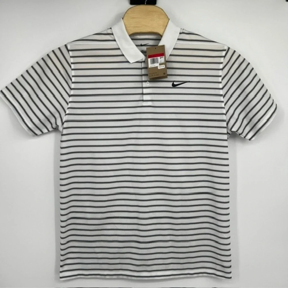 NWT Nike Golf Men's Large Dri-FIT Striped Polo Shirt White Black DH0829-100